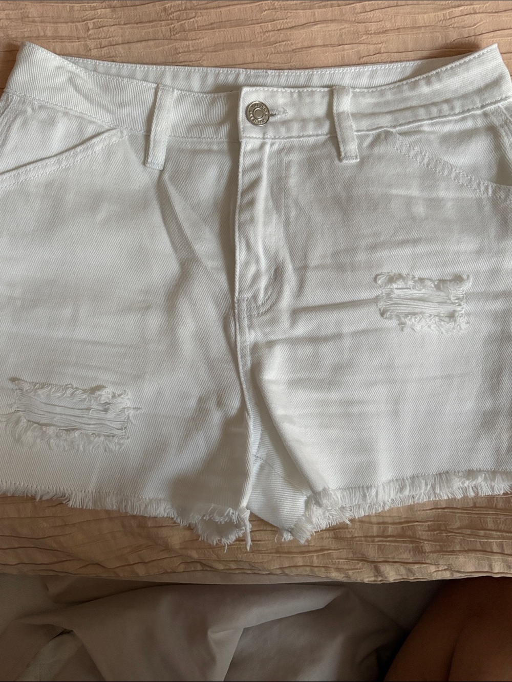 YMI White Distressed Denim Shorts with Raw Hem